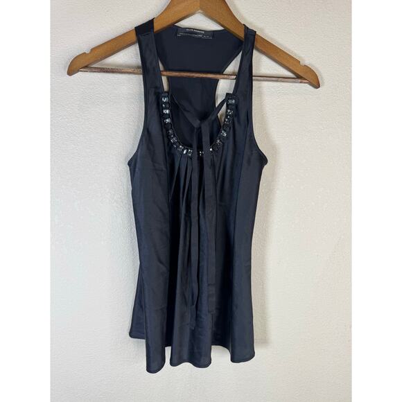 Club Monaco Black Embellished Silk Blend Sleeveless Top XS Elegant Evening - Picture 2 of 10